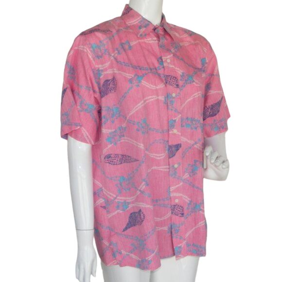 REYN SPOONER Hawaiian Shirt L Vintage, Pink, Button front, Short sleeves - Picture 2 of 9
